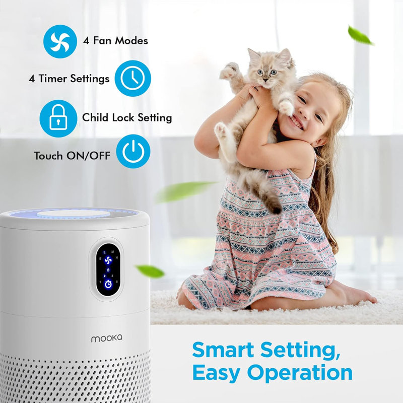 MOOKA Air Purifiers for Home Large Room Up to 1076 Sq. ft. with H13 True HEPA Air Filter Cleaner White